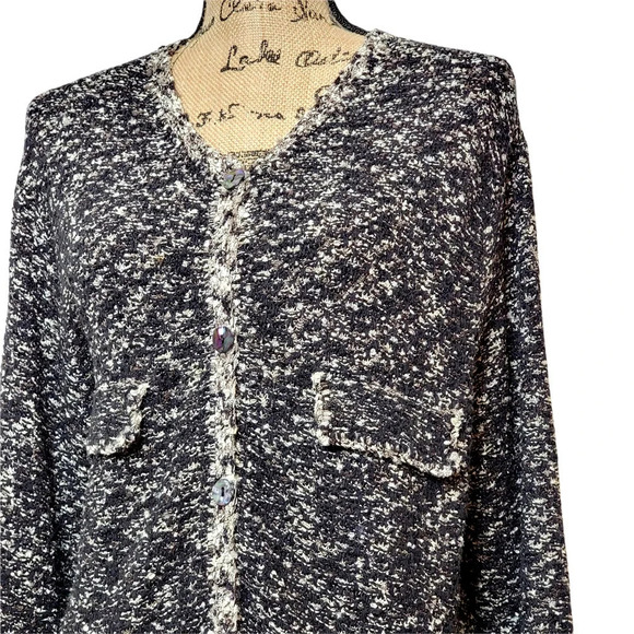 SIGRID OLSEN Women's Plus Oversized Cotton Blend Crochet Cardigan Size 1X Black - Picture 7 of 16